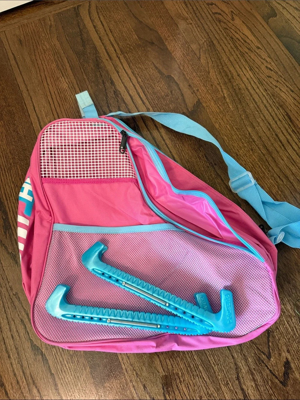 Ice skating bag with blade protectors- Pink and teal